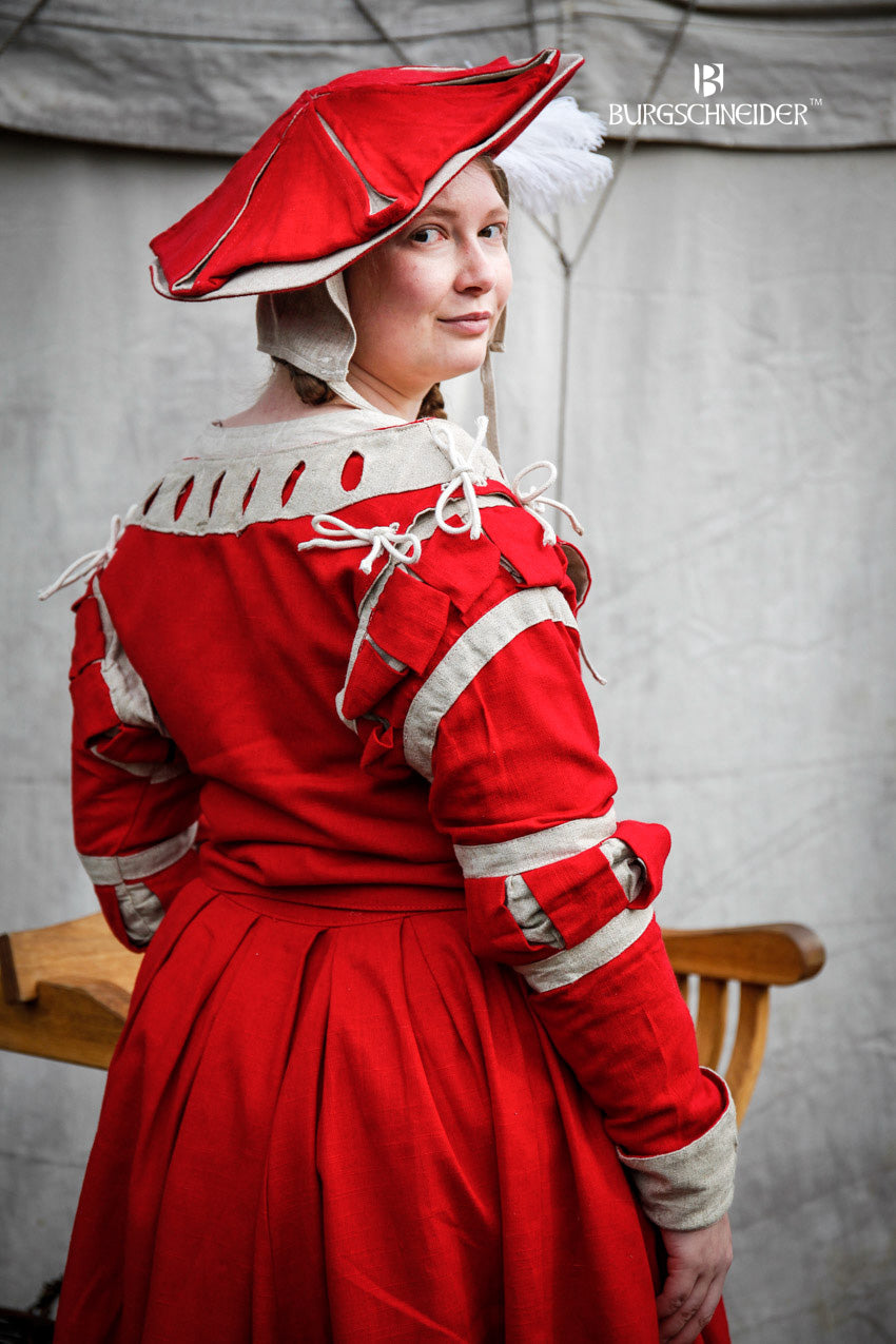 Landsknecht Ärmel Streifen Flora Rot/Natur