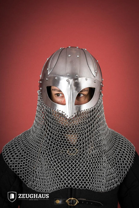 Wikinger Brillenhelm mit Kettenbrünne 1,6mm Poliert